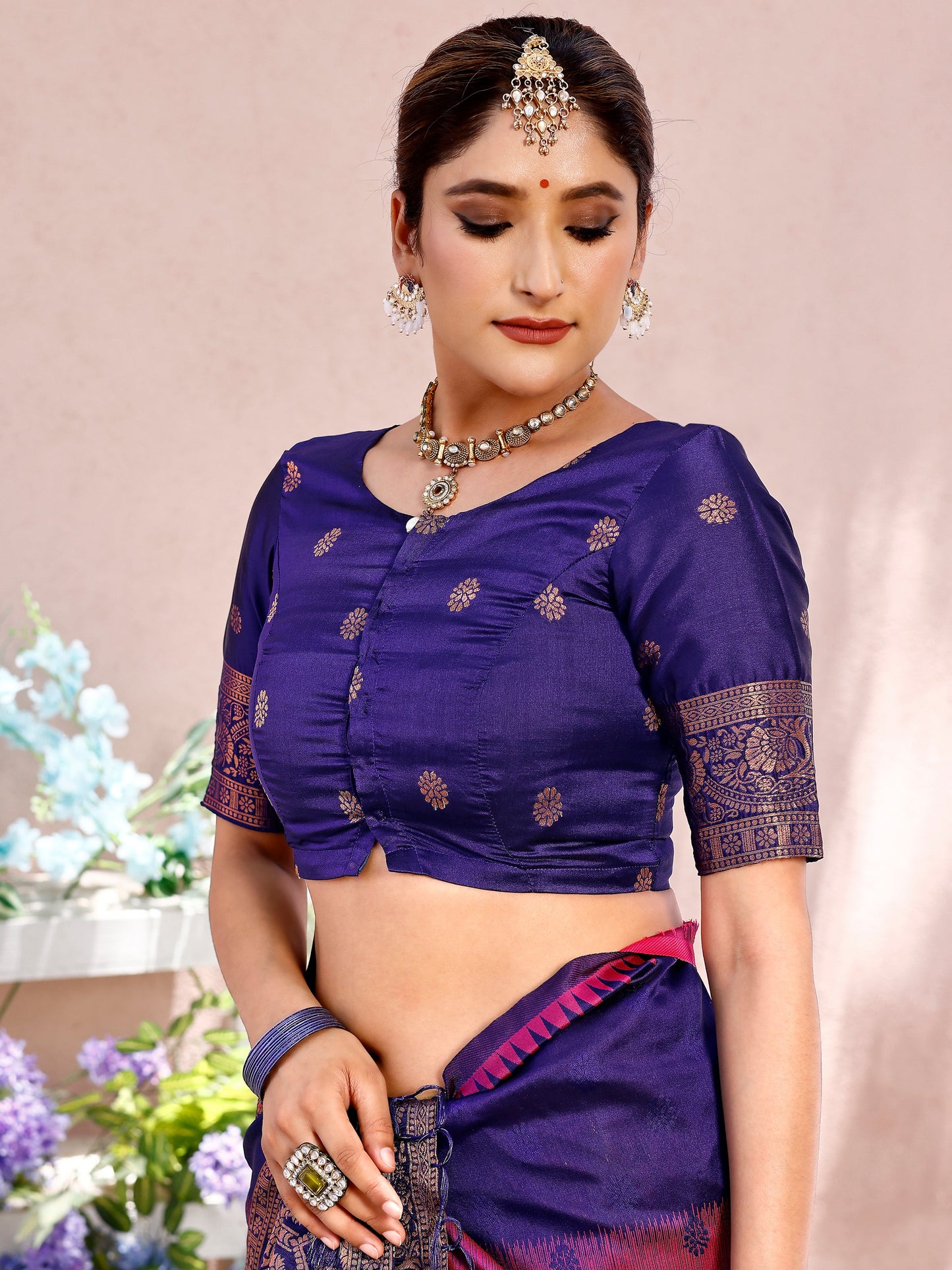 Opulent Pink and Coral Silk Saree with Intricate Zari Work