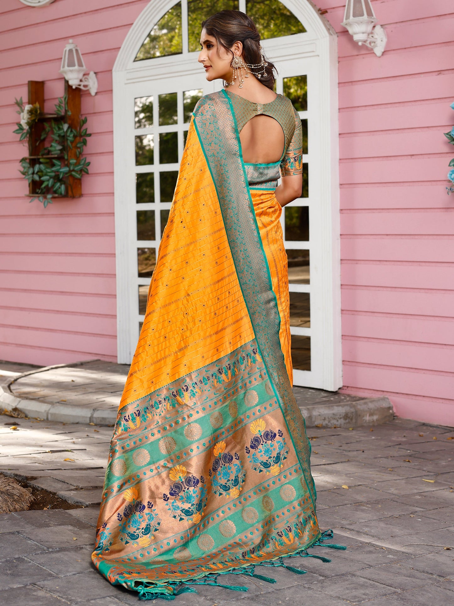 Splendor Orange and Coral Silk Saree with Intricate Zari Work