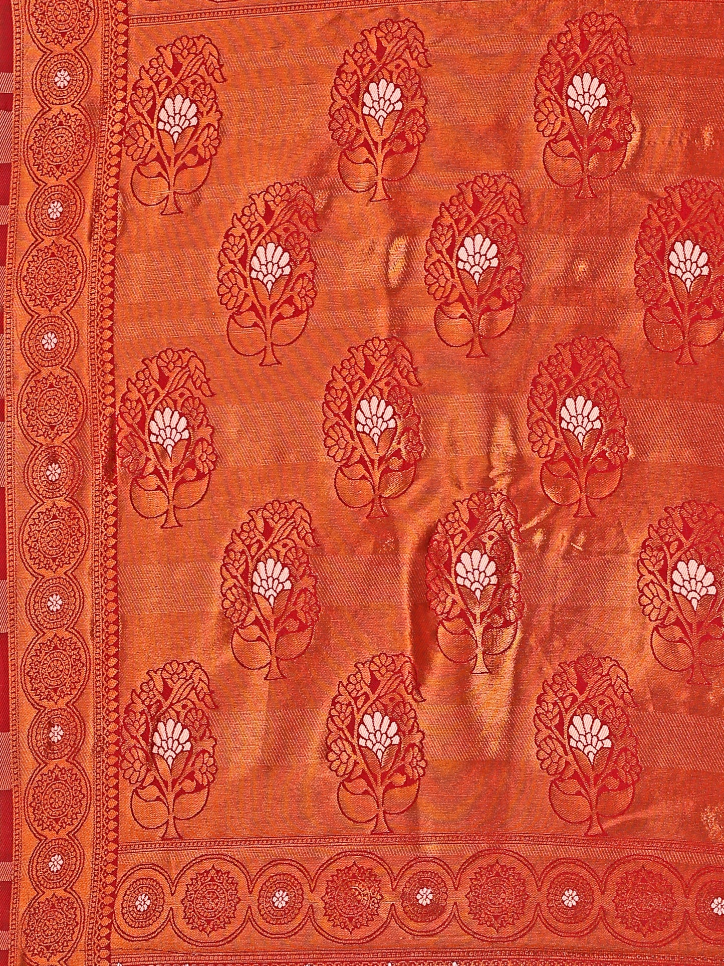Opulence Crepe Maroon and Coral Silk Saree with Intricate Zari Work