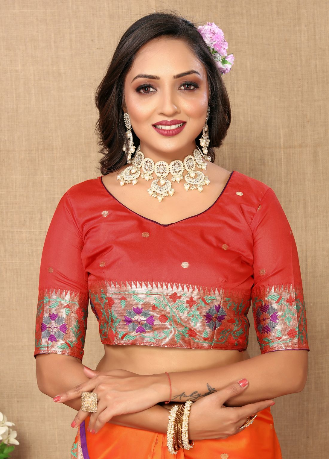 Orange Color Golden Zari Woven Soft Paithani Silk Sarees With Rich Weaving Pallu with tassels.