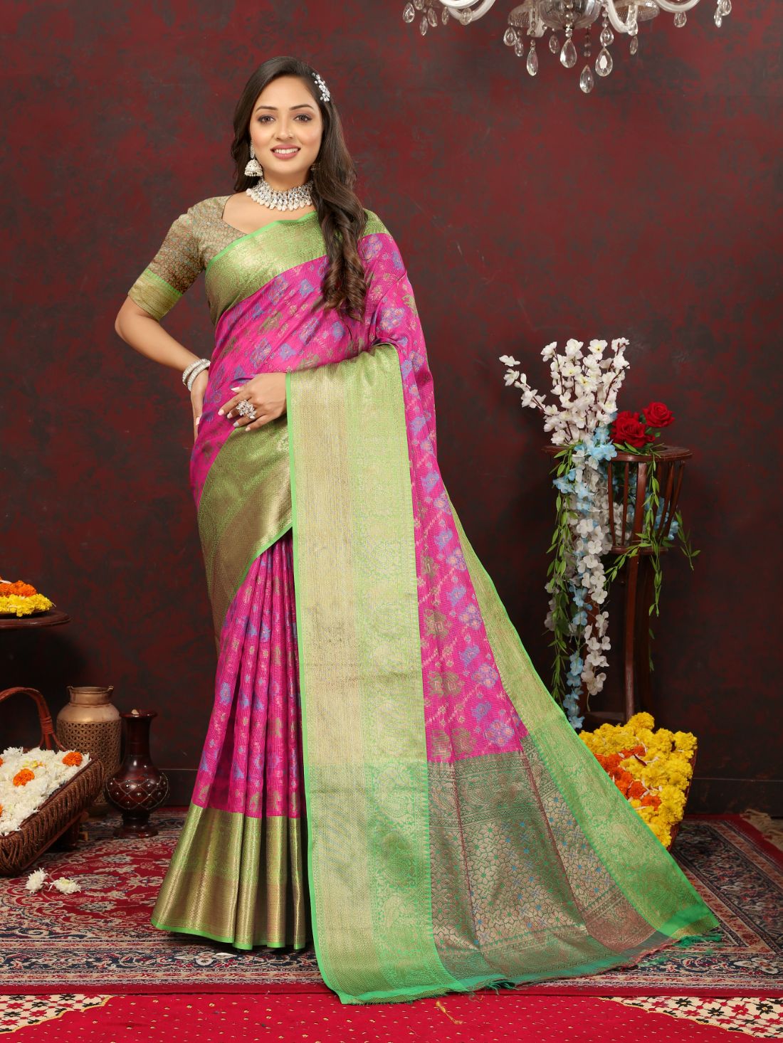 Pink Color Soft Cotton Silk Saree With Meenakari Weawing Design And Rich Zari Weawing Pallu And Contras Border With Unstiched Blouse Piease.