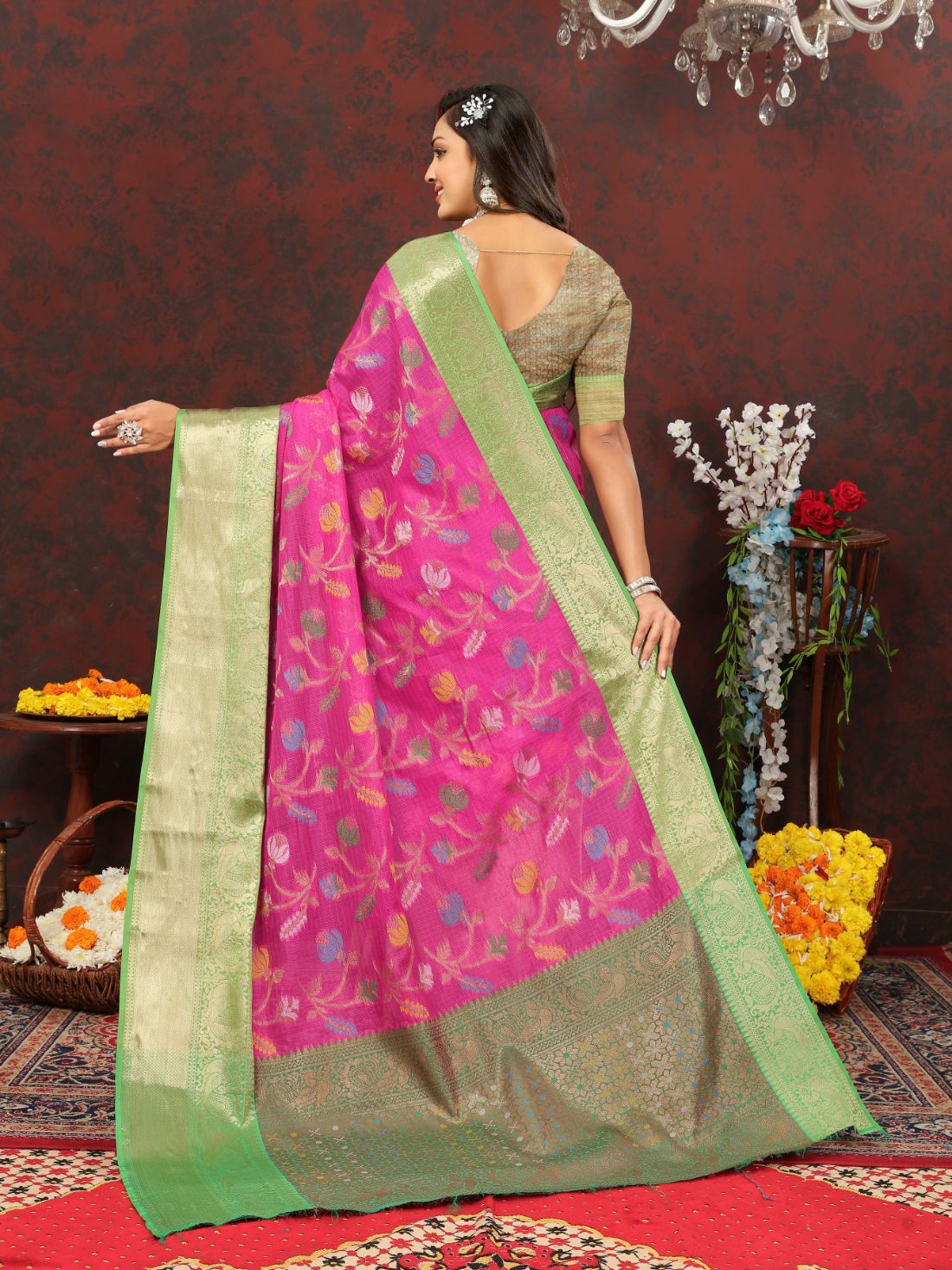 Pink Color Soft Cotton Silk Saree With Meenakari Weawing Design And Rich Zari Weawing Pallu And Contras Border With Unstiched Blouse Piease.