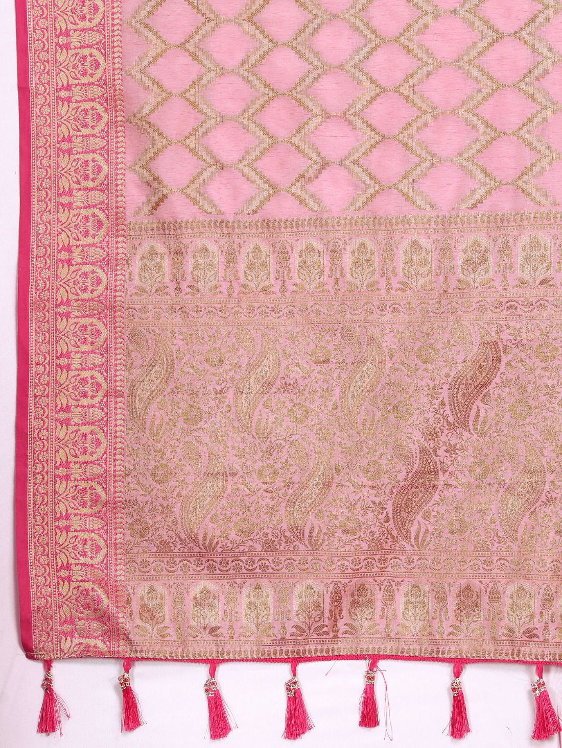 Pink Color Soft katan silk saree with copper zari weawing design and Rich Zari weawing Pallu with Unstiched Blouse piece.