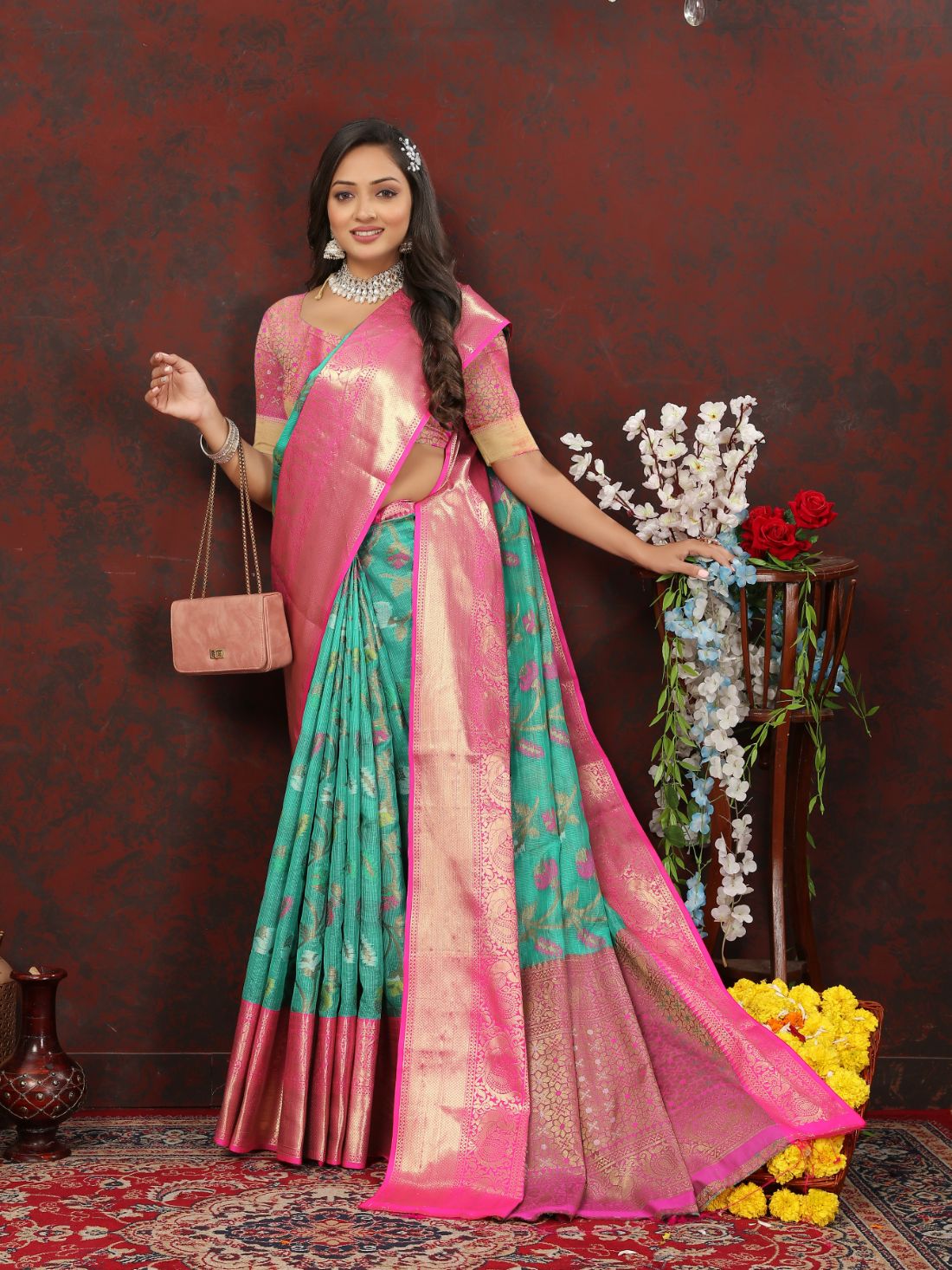 Aqua Blue Color Soft Cotton Silk Saree With Meenakari Weawing Design And Rich Zari Weawing Pallu And Contras Border With Unstiched Blouse Piease