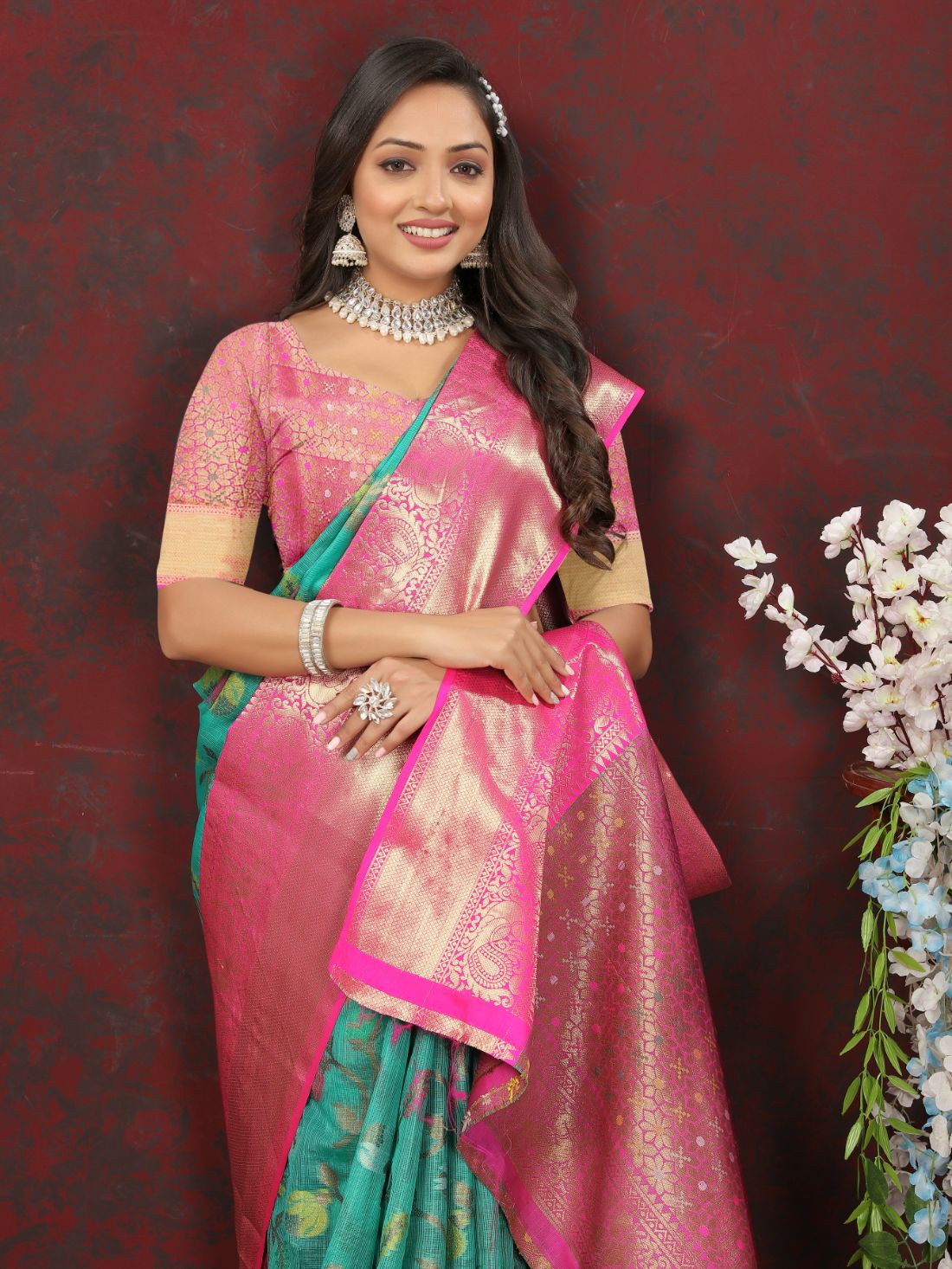 Aqua Blue Color Soft Cotton Silk Saree With Meenakari Weawing Design And Rich Zari Weawing Pallu And Contras Border With Unstiched Blouse Piease
