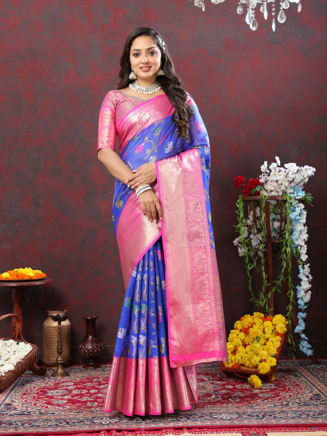 Nevy Blue Color Soft Cotton Silk Saree With Meenakari Weawing Design And Rich Zari Weawing Pallu With Border With Unstiched Blouse Piease.