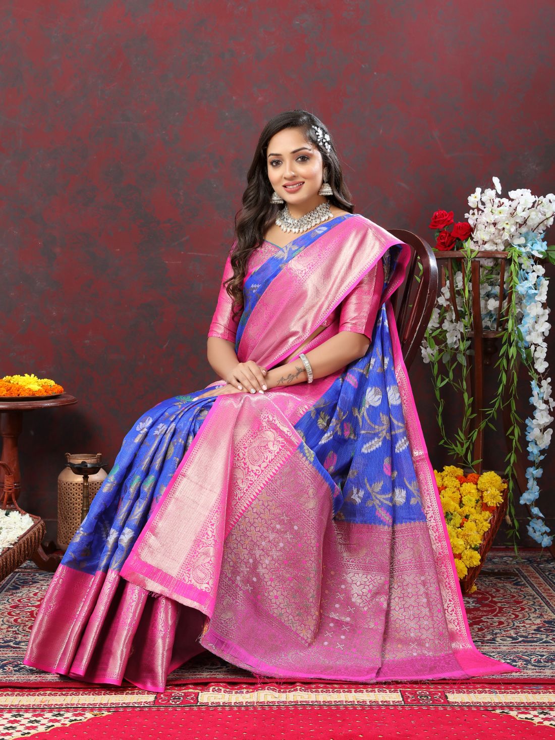 Nevy Blue Color Soft Cotton Silk Saree With Meenakari Weawing Design And Rich Zari Weawing Pallu With Border With Unstiched Blouse Piease.