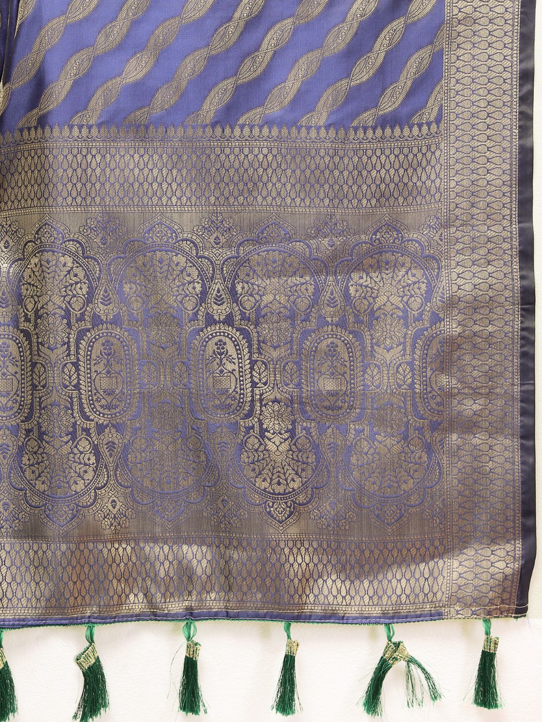 Royal Blue Color Exclusive Soft Silk Zari Woven Work With Rich Pallu and Contrast Border With Tessels Women's Saree with Unstiched Blouse Pieces.