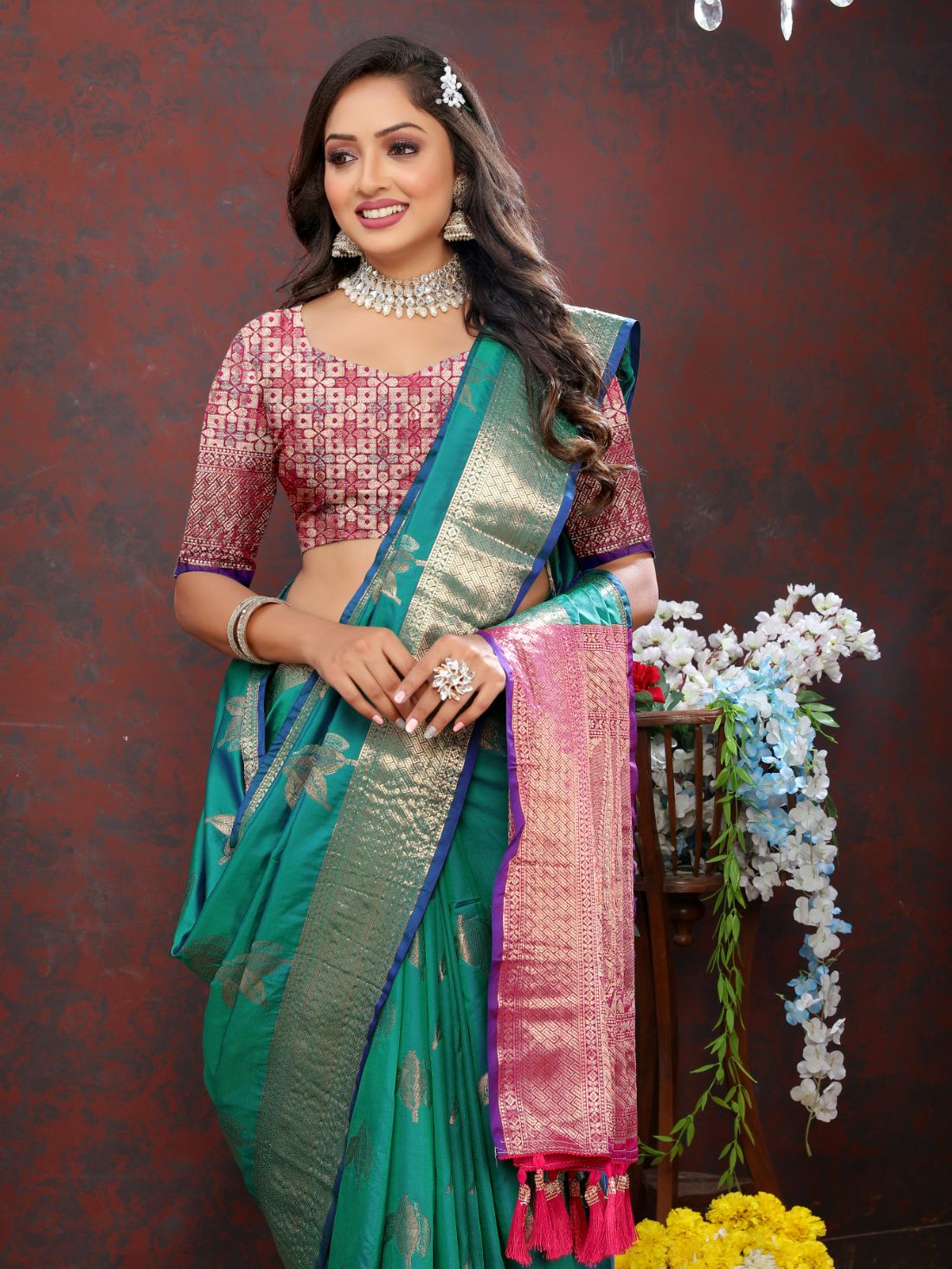 Aqua Blue Color Exclusive Soft Silk Zari Woven Work With Rich Pallu and Contrast Border With Tessels Women's Saree with Unstiched Blouse Pieces.