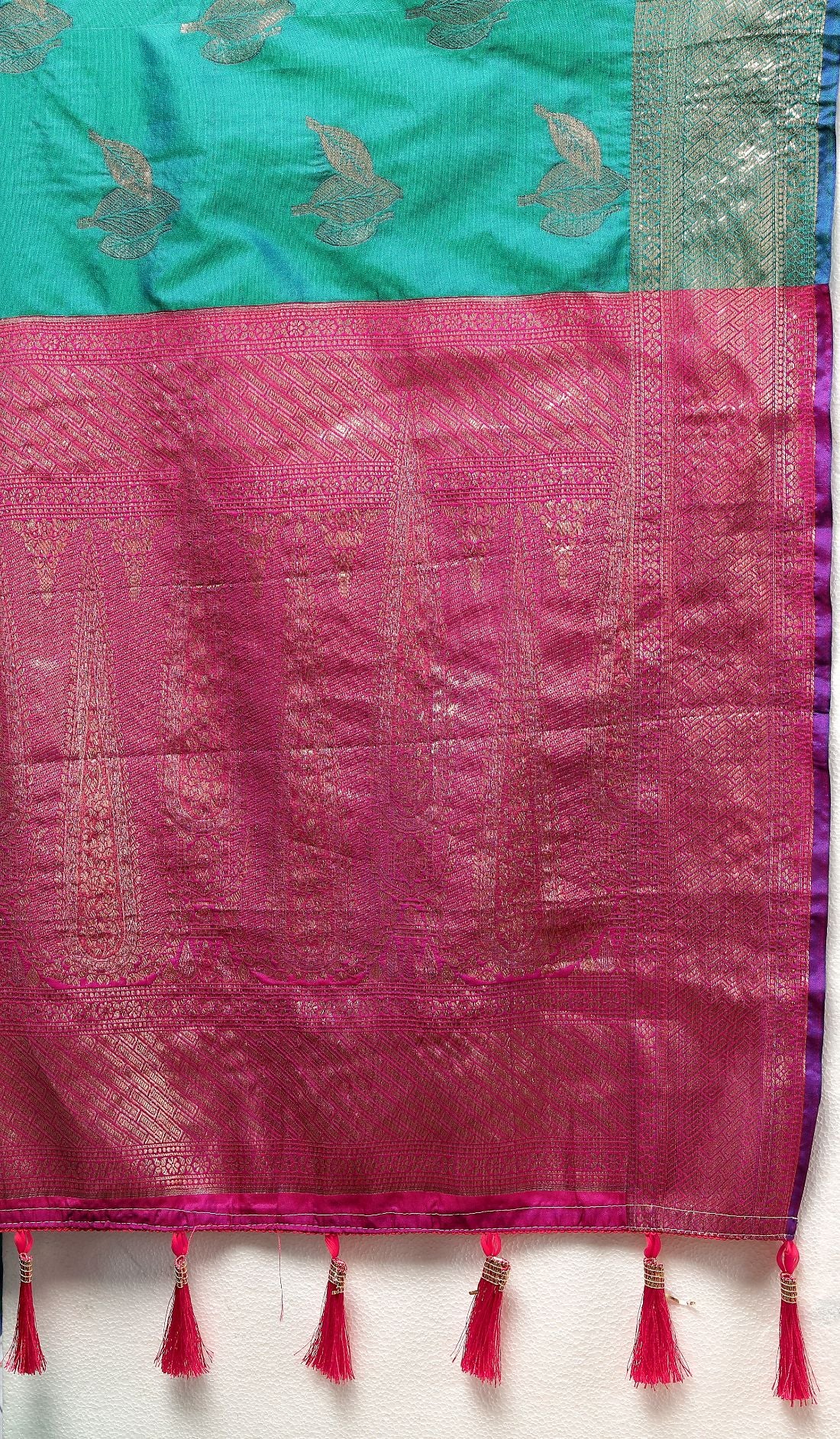 Aqua Blue Color Exclusive Soft Silk Zari Woven Work With Rich Pallu and Contrast Border With Tessels Women's Saree with Unstiched Blouse Pieces.