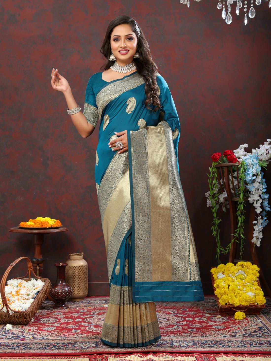 Aqua Blue Color Exclusive Soft Silk Zari Woven Work With Rich Pallu and Contrast Border With Tessels Women's Saree with Unstiched Blouse Pieces.