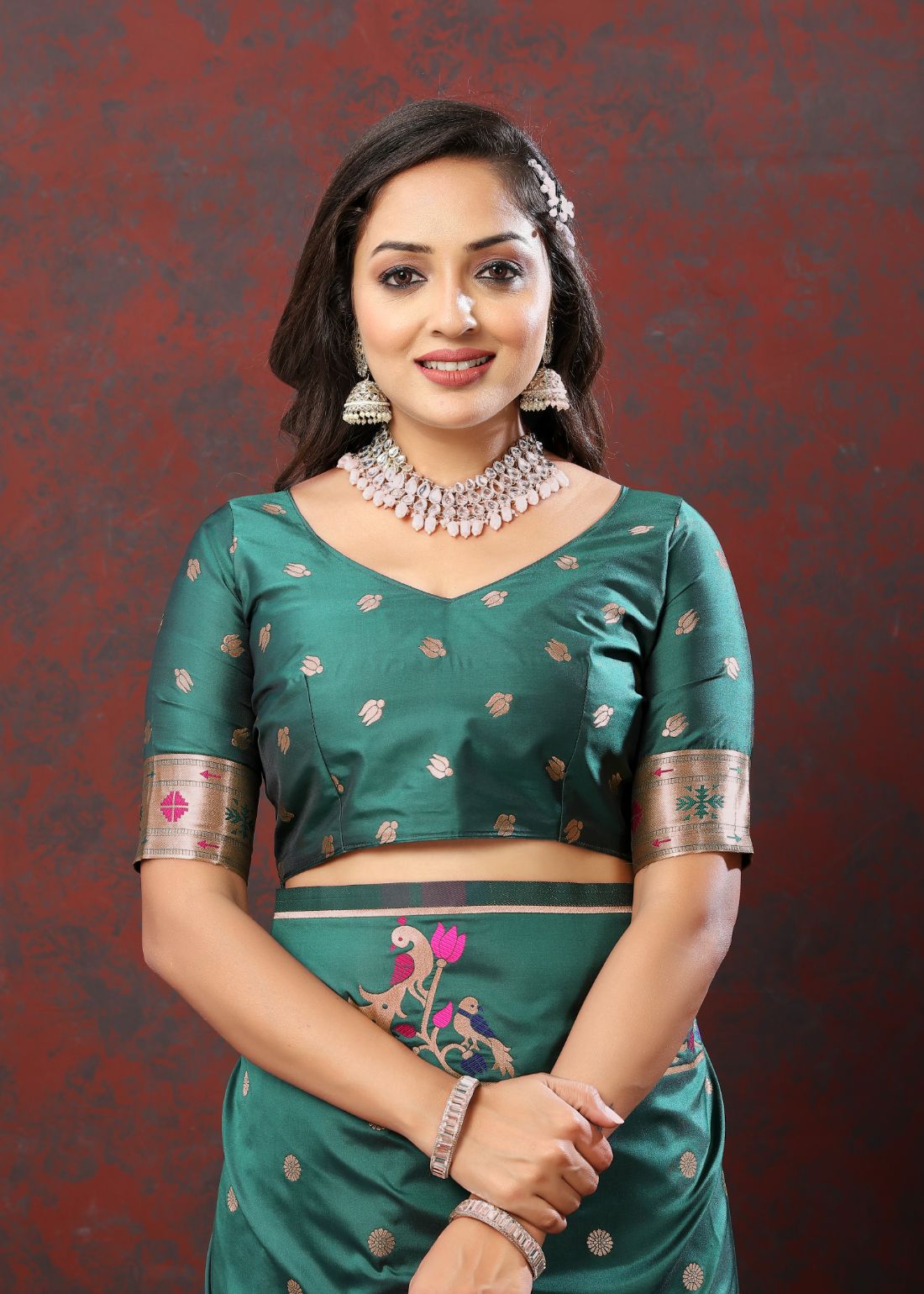 Dark Green Color Zari Woven Soft Paithani Silk Sarees With Rich Weaving Pallu with tassels.