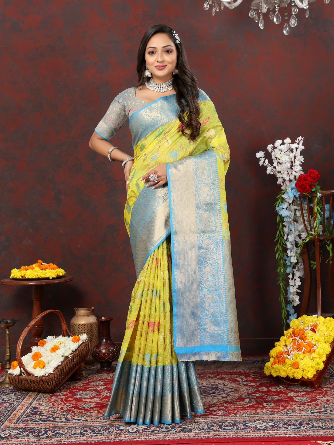 Yellow Color Soft Cotton Silk Saree With Meenakari Weawing Design And Rich Zari Weawing Pallu With Border With Unstiched Blouse Piease.