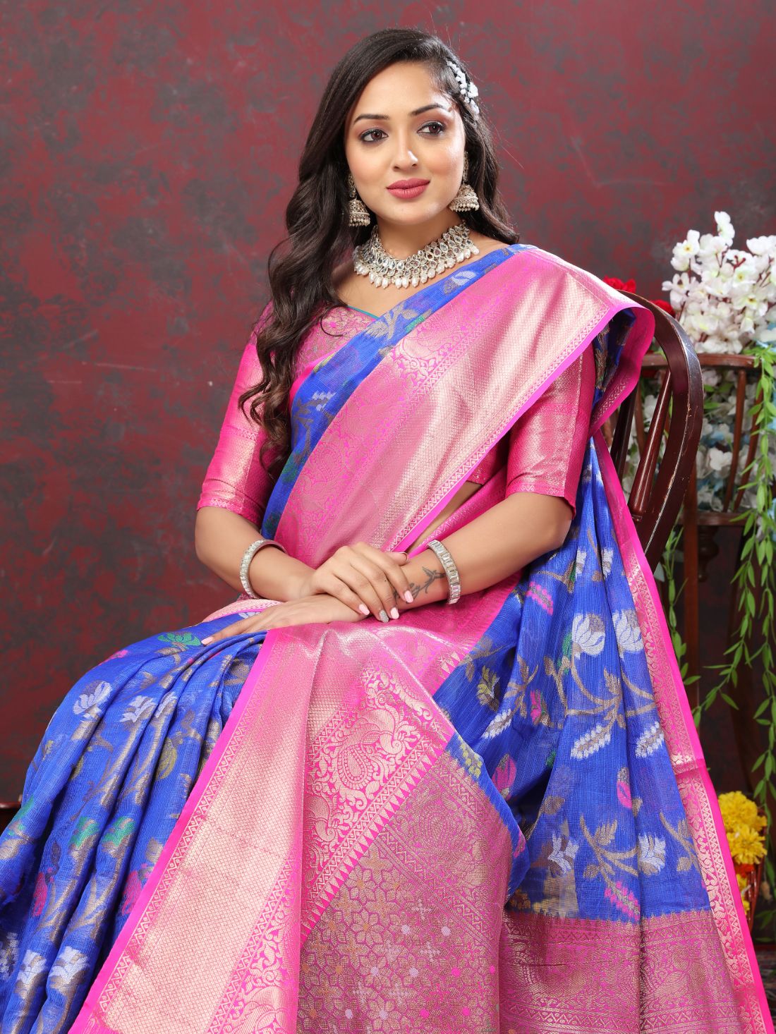 Nevy Blue Color Soft Cotton Silk Saree With Meenakari Weawing Design And Rich Zari Weawing Pallu With Border With Unstiched Blouse Piease.