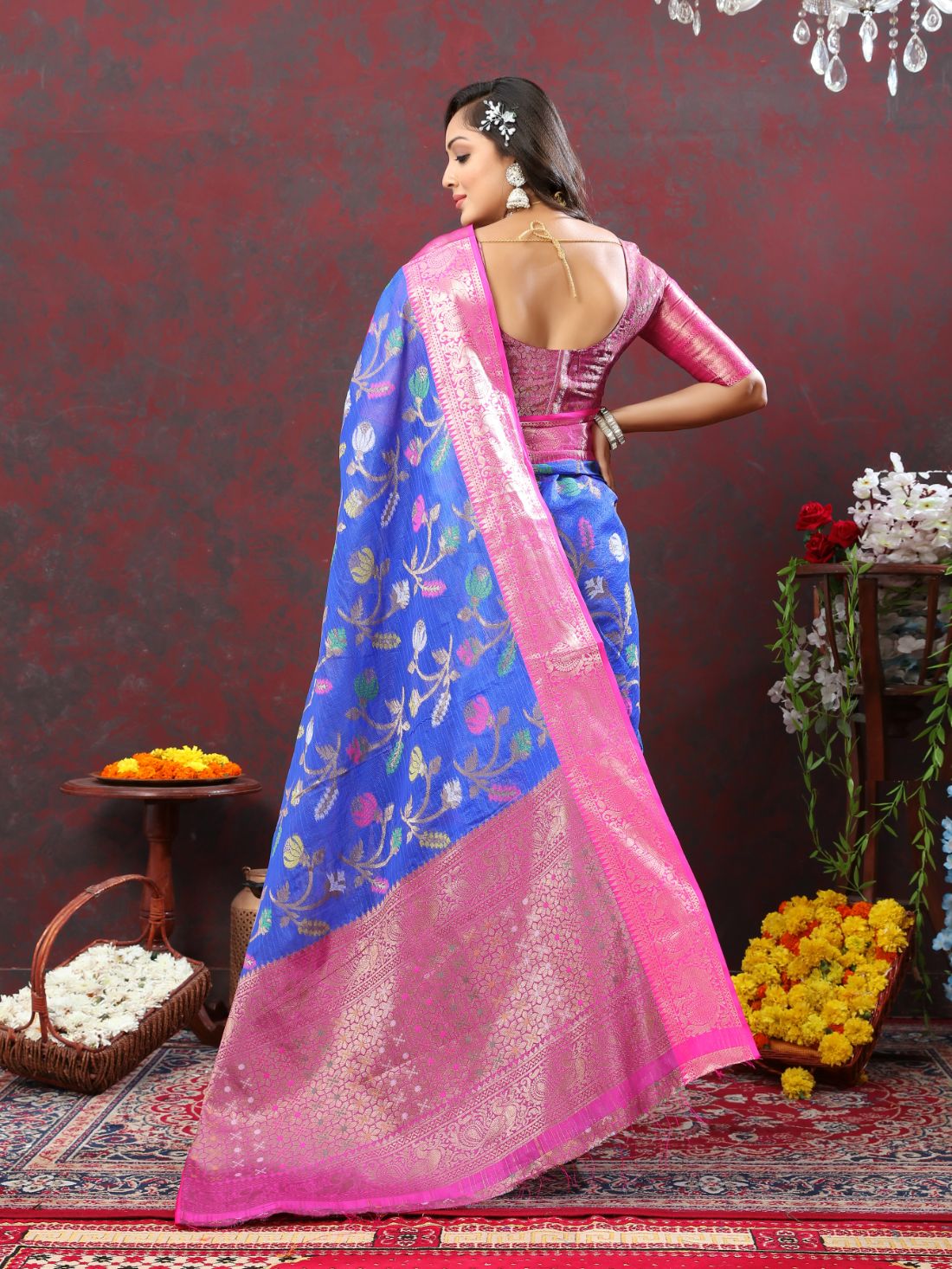 Nevy Blue Color Soft Cotton Silk Saree With Meenakari Weawing Design And Rich Zari Weawing Pallu With Border With Unstiched Blouse Piease.