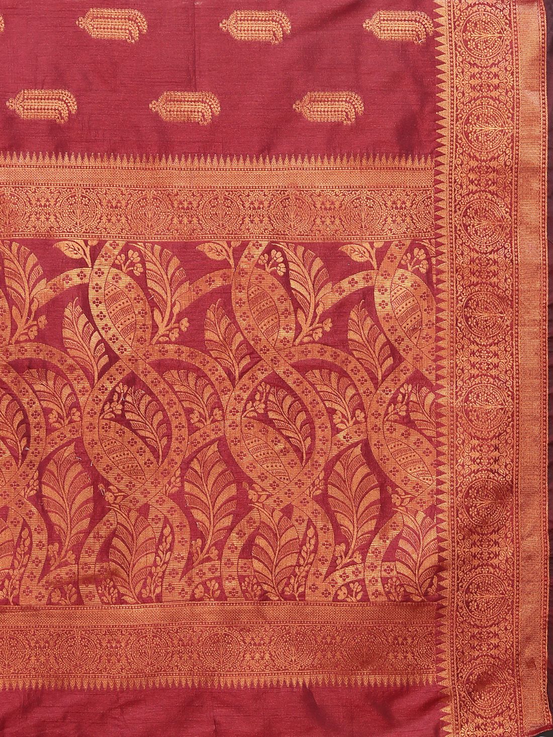 Maroon Color Soft katan silk saree with copper zari weawing design and Rich Zari weawing Pallu with Unstiched Blouse piece.