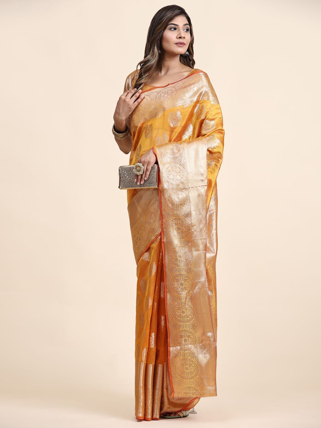Mustered Color Women’s Zari Woven Designer Soft Organza Silk Saree and Rich Pallu Weawing Unstitched Blouse With Blouse Piece.