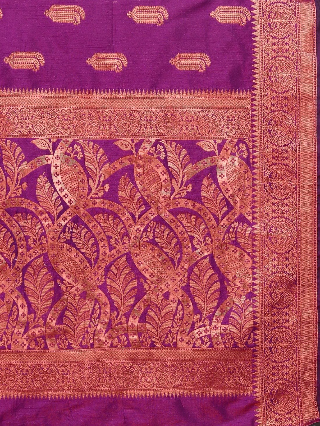 Purple Color Soft katan silk saree with copper zari weawing design and Rich Zari weawing Pallu with Unstiched Blouse piece.