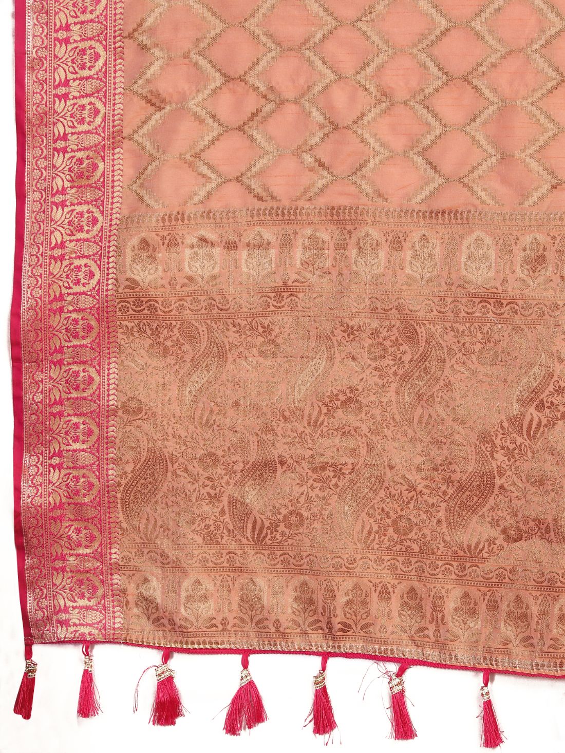 Orange Color Soft katan silk saree with copper zari weawing design and Rich Zari weawing Pallu with Unstiched Blouse piece.