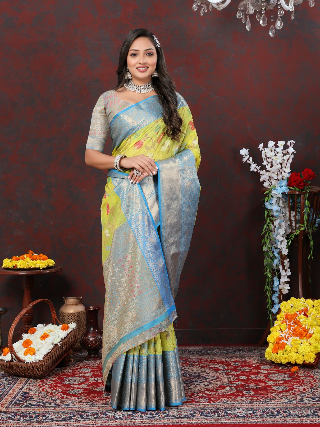 Yellow Color Soft Cotton Silk Saree With Meenakari Weawing Design And Rich Zari Weawing Pallu With Border With Unstiched Blouse Piease.
