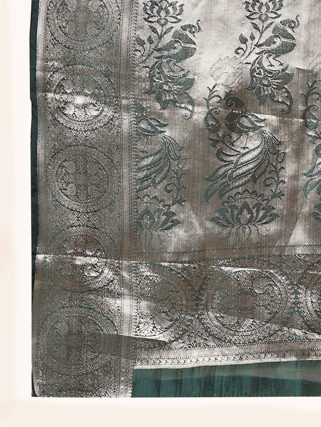 Dark Green Color Women’s Zari Woven Designer Soft Organza Silk Saree and Rich Pallu Weawing Unstitched Blouse With Blouse Piece.