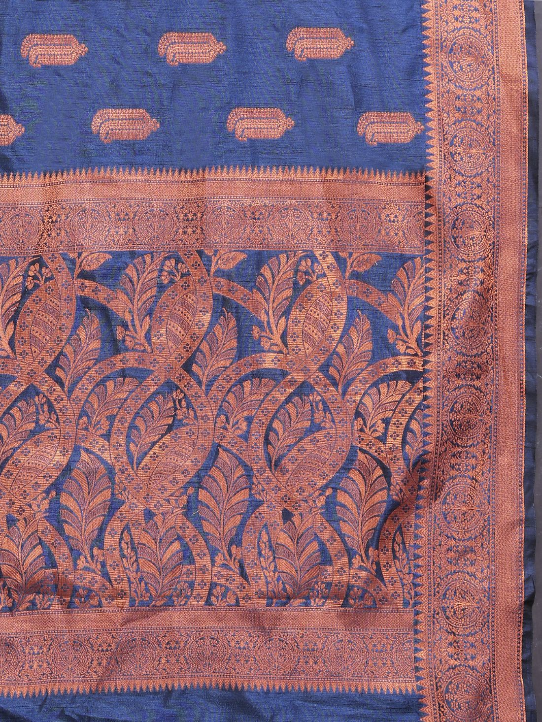Nevy Blue Color Soft katan silk saree with copper zari weawing design and Rich Zari weawing Pallu with Unstiched Blouse piece.
