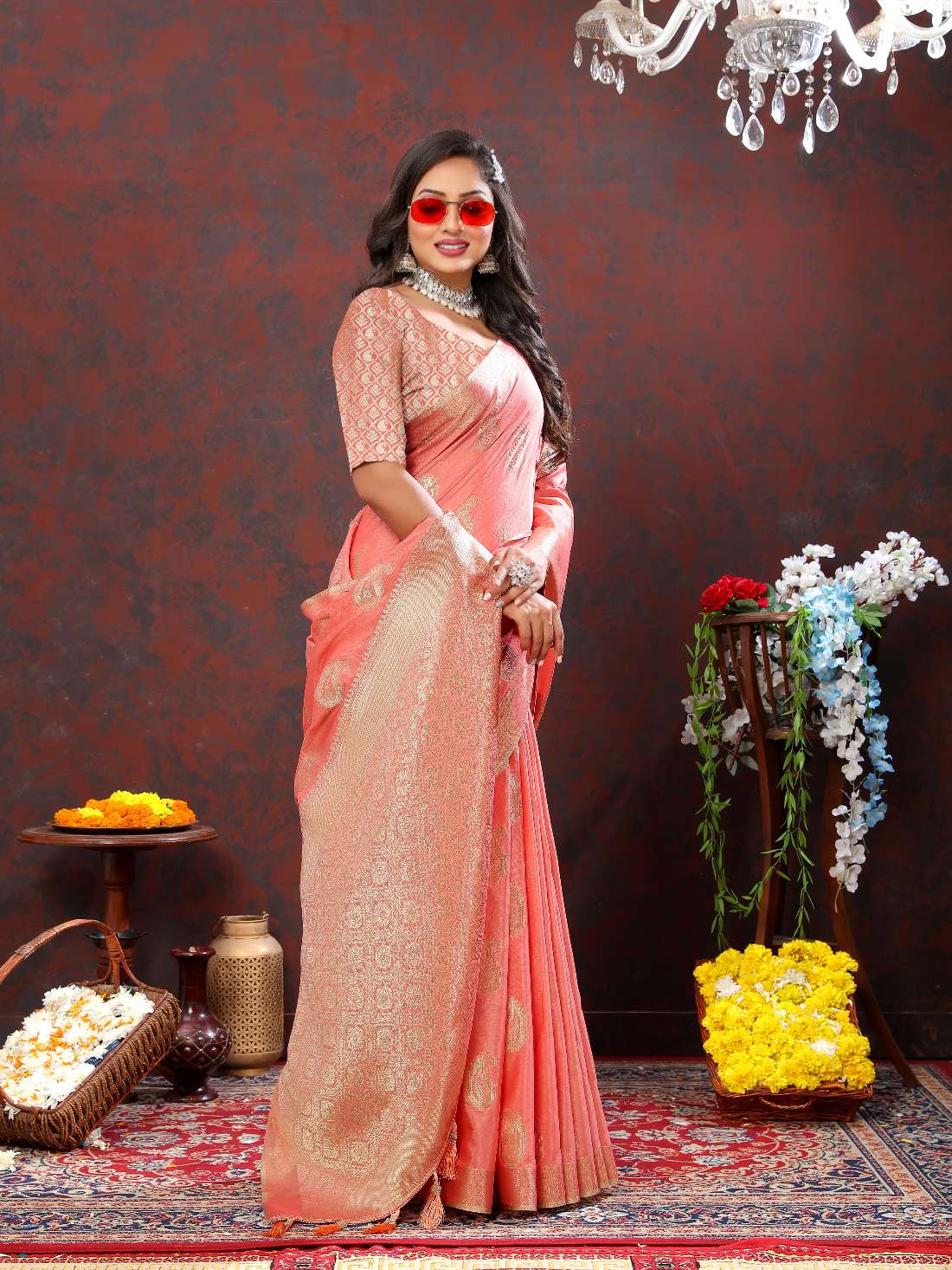 Orange Soft Cotton Silk Saree With Zari Weawing Design And Rich Zari Weawing Pallu With Contrast Border & Tessels Attach In Pallu With Unstiched Blouse Pieces.