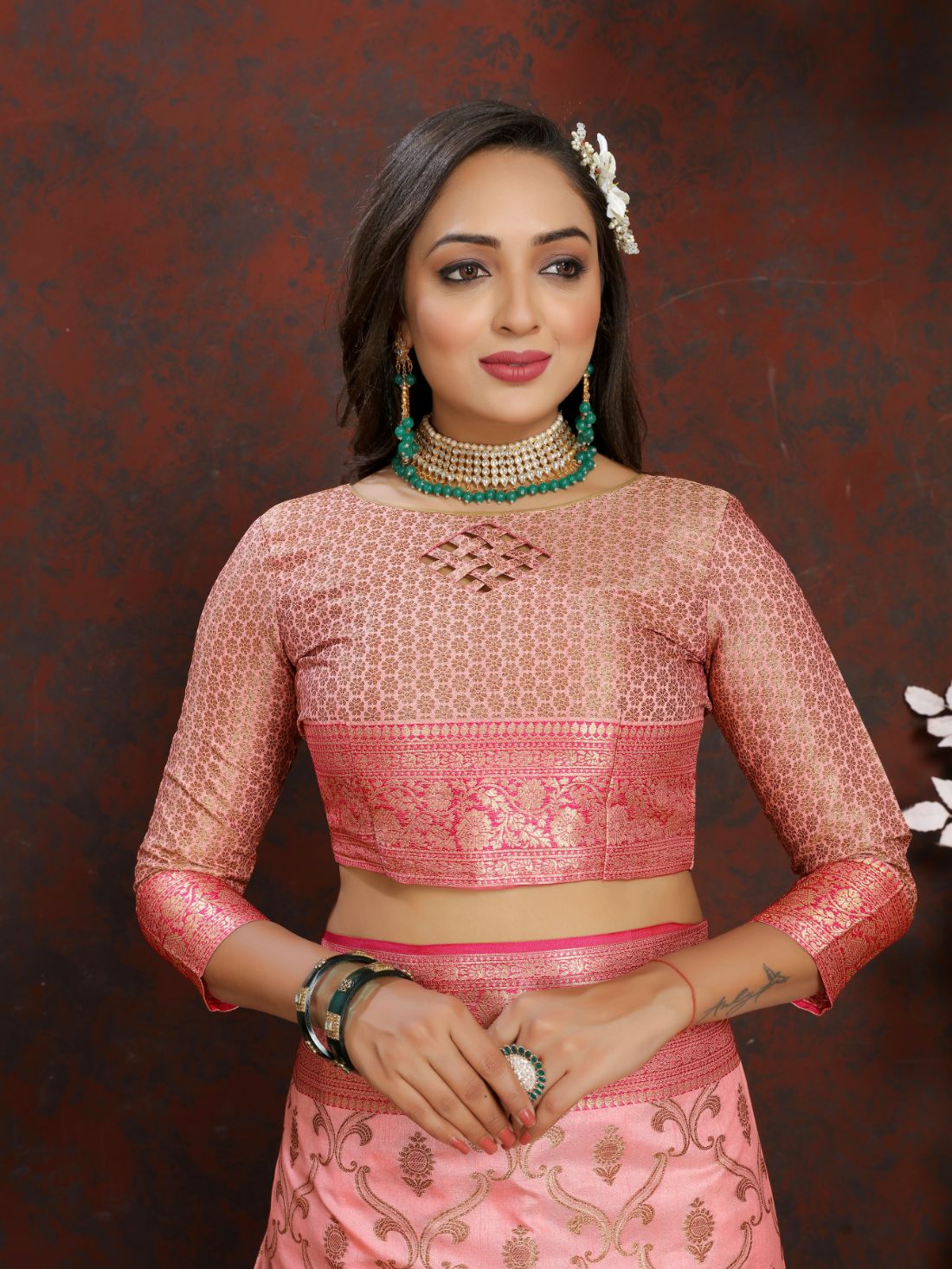 Pink Color Soft katan silk saree with copper zari weawing design and Rich Zari weawing Pallu with Unstiched Blouse piece.