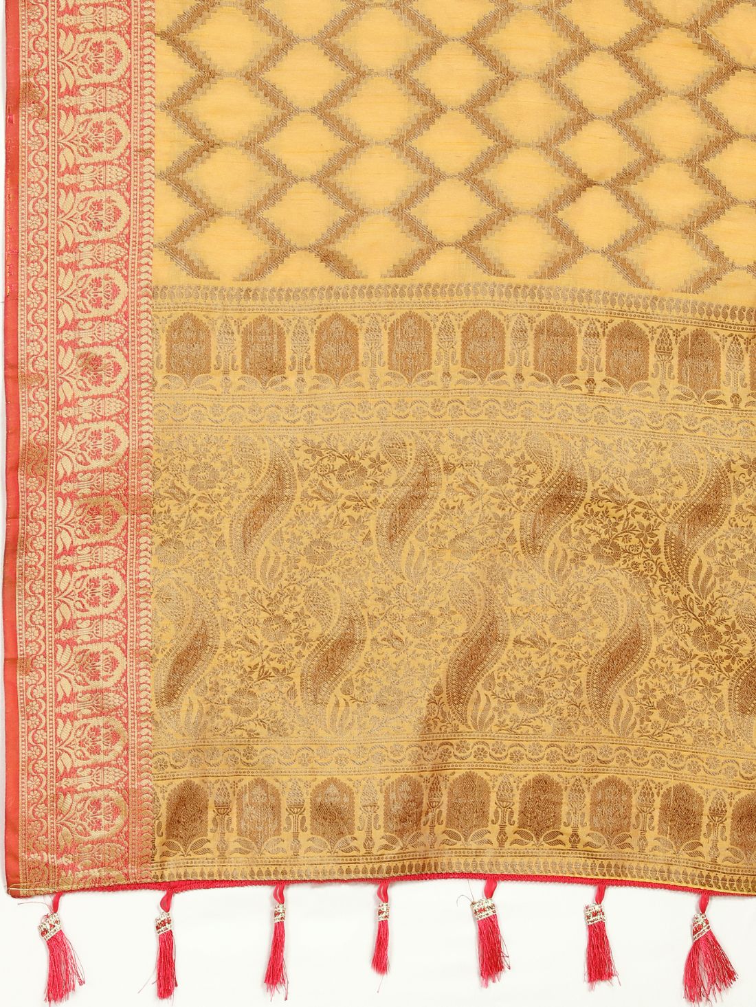 Mustured Color Soft katan silk saree with copper zari weawing design and Rich Zari weawing Pallu with Unstiched Blouse piece.