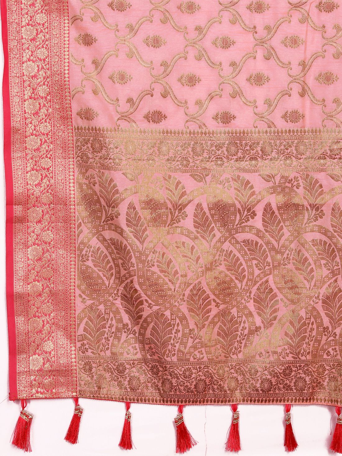 Pink Color Soft katan silk saree with copper zari weawing design and Rich Zari weawing Pallu with Unstiched Blouse piece.