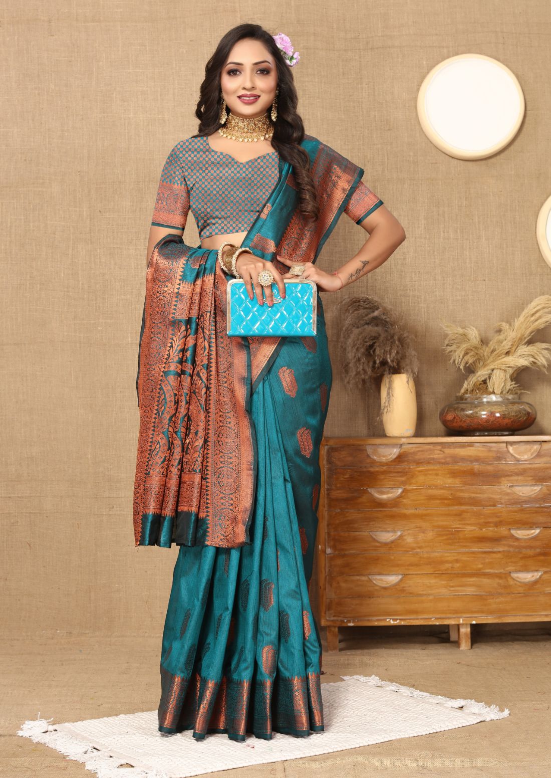 Aqua Blue Color Soft Katan Silk Saree with Copper Zari Weawing Design and Rich Zari weawing Pallu with Unstiched Blouse piece.