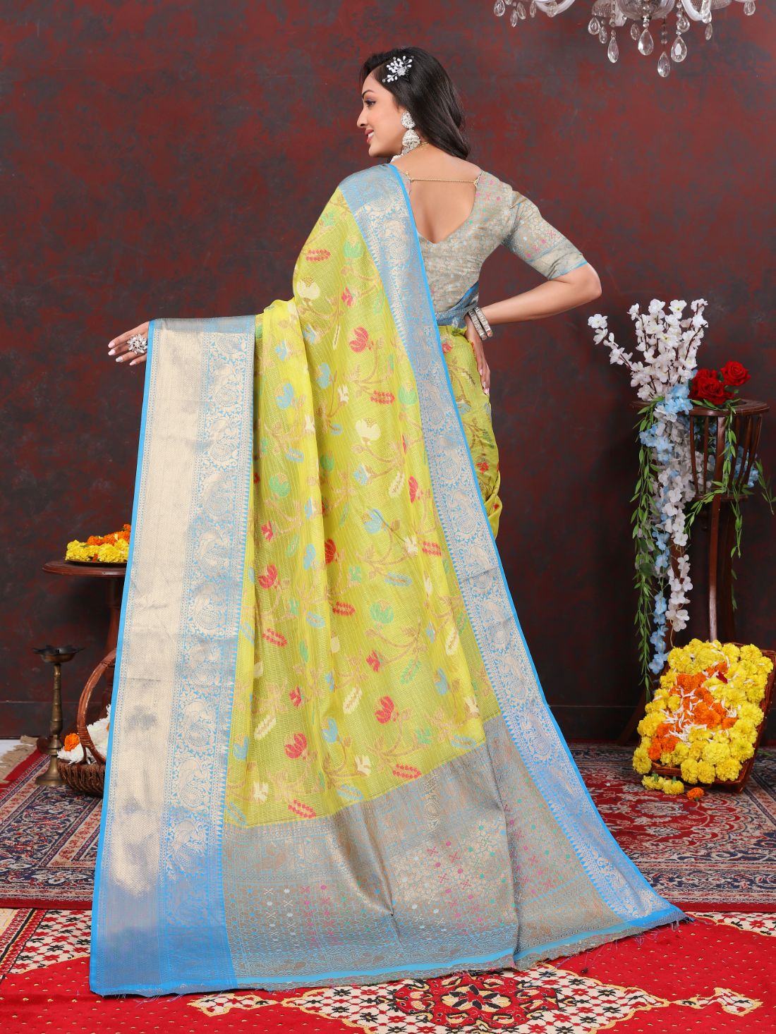 Yellow Color Soft Cotton Silk Saree With Meenakari Weawing Design And Rich Zari Weawing Pallu With Border With Unstiched Blouse Piease.
