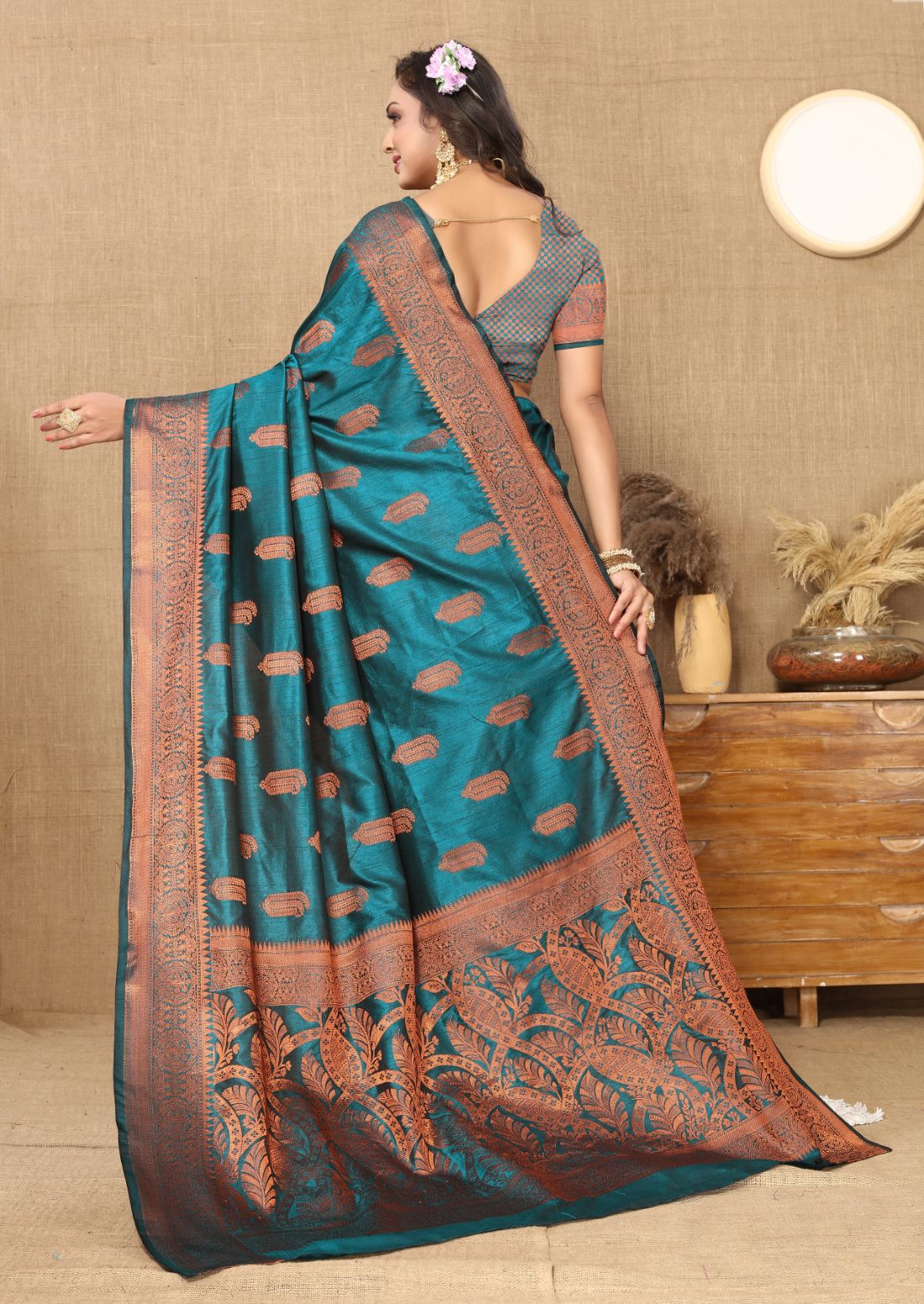 Aqua Blue Color Soft Katan Silk Saree with Copper Zari Weawing Design and Rich Zari weawing Pallu with Unstiched Blouse piece.