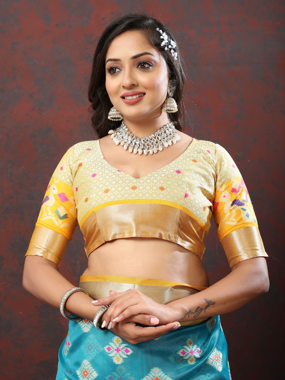 Light Blue & Yellow Color Women’s Zari Woven Designer Soft Organza Silk Saree and Rich Pallu Weawing Unstitched Blouse With Blouse Piece.
