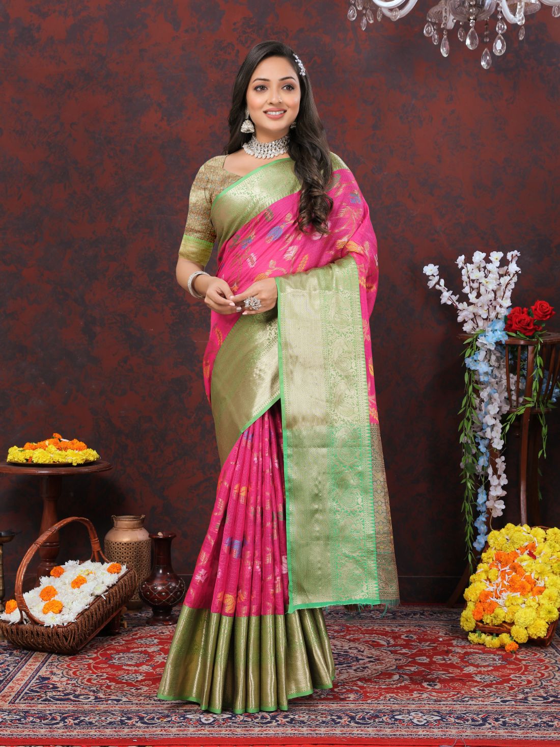 Pink Color Soft Cotton Silk Saree With Meenakari Weawing Design And Rich Zari Weawing Pallu And Contras Border With Unstiched Blouse Piease.