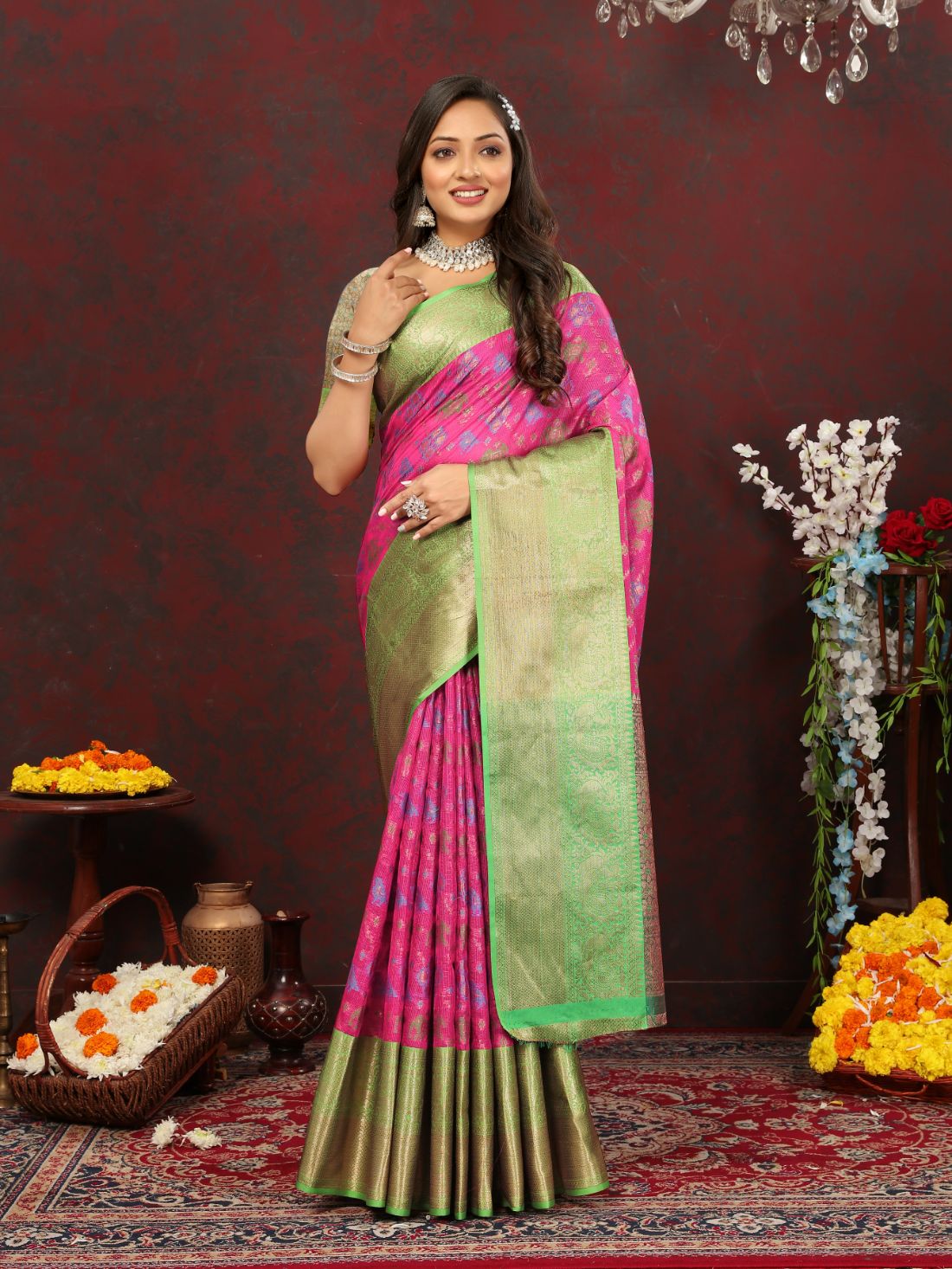 Pink Color Soft Cotton Silk Saree With Meenakari Weawing Design And Rich Zari Weawing Pallu And Contras Border With Unstiched Blouse Piease.