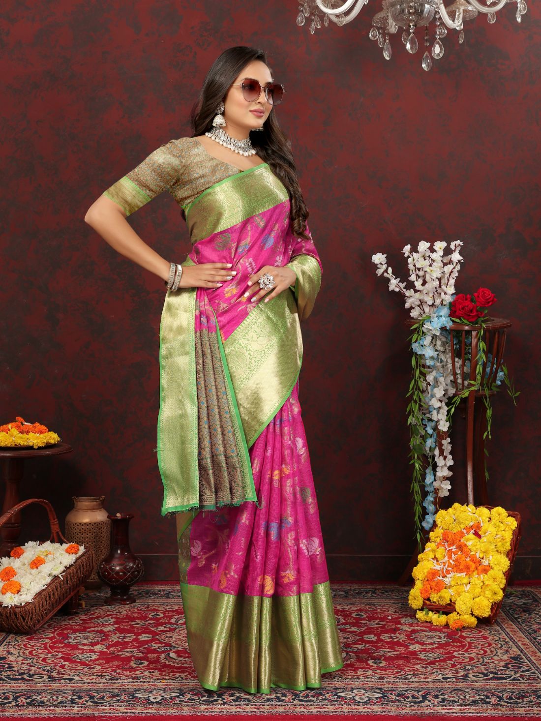 Pink Color Soft Cotton Silk Saree With Meenakari Weawing Design And Rich Zari Weawing Pallu And Contras Border With Unstiched Blouse Piease.