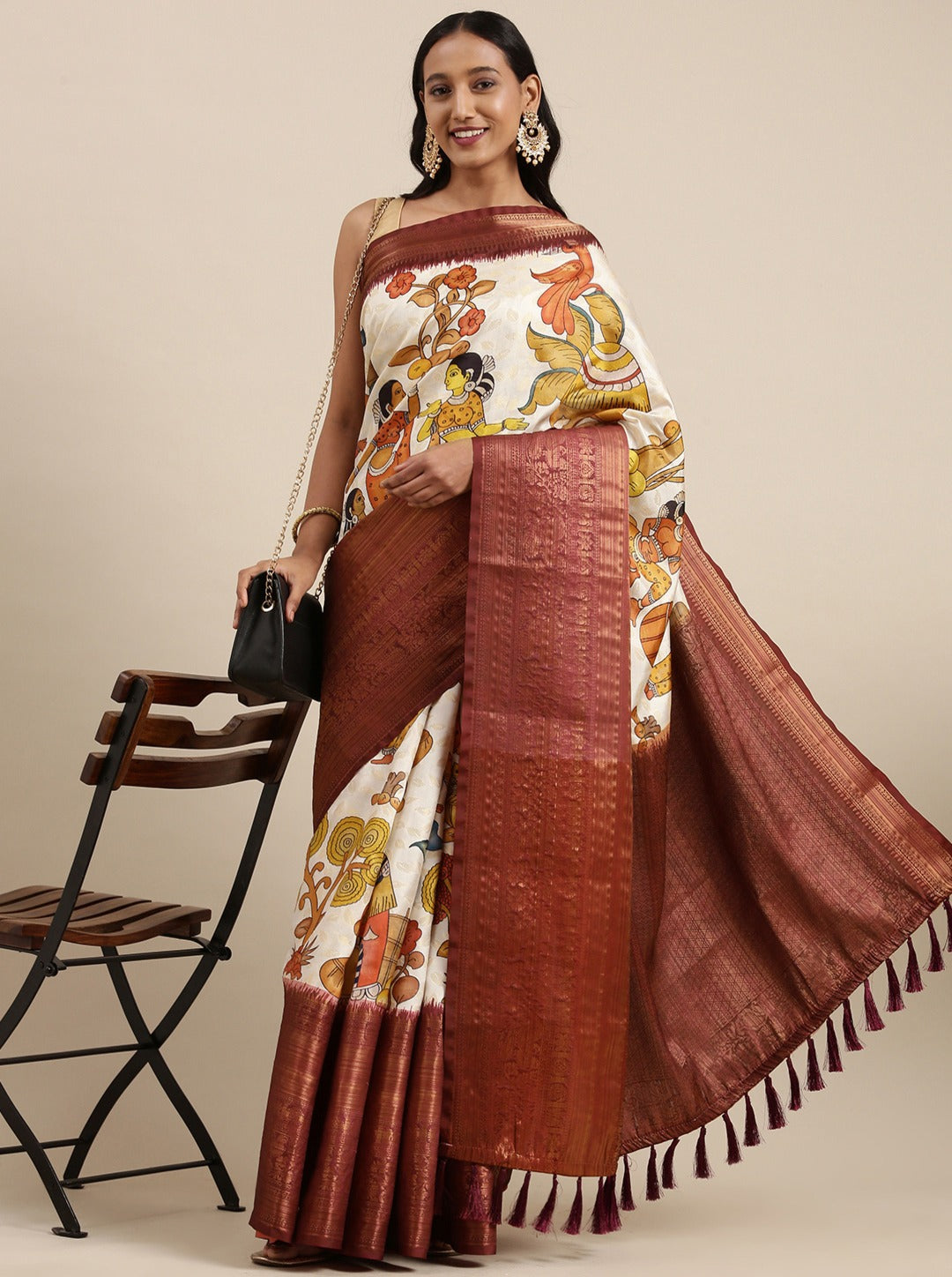 Soft Kanjivaram Silk Saree with Kalamkari Design