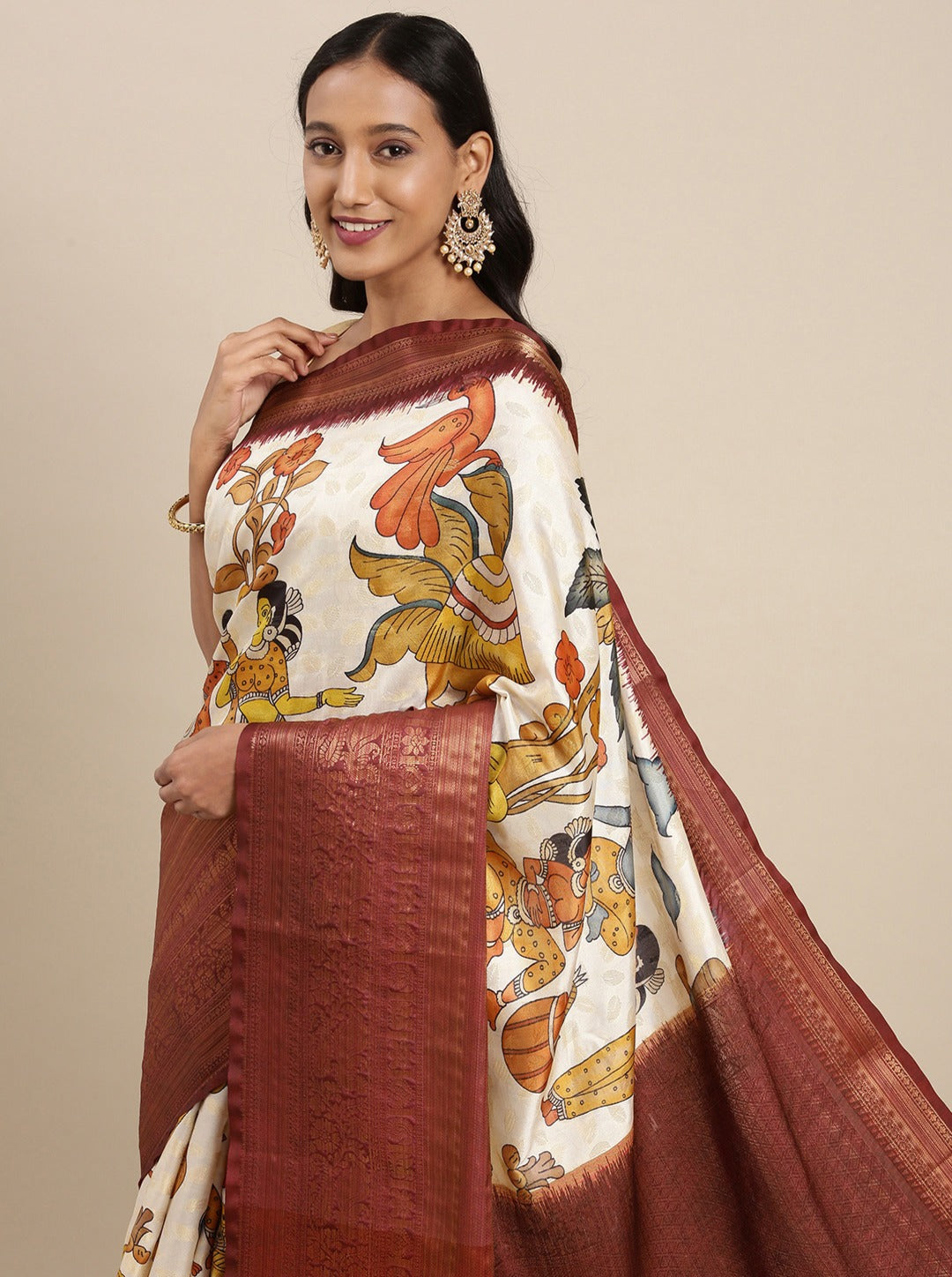 Soft Kanjivaram Silk Saree with Kalamkari Design