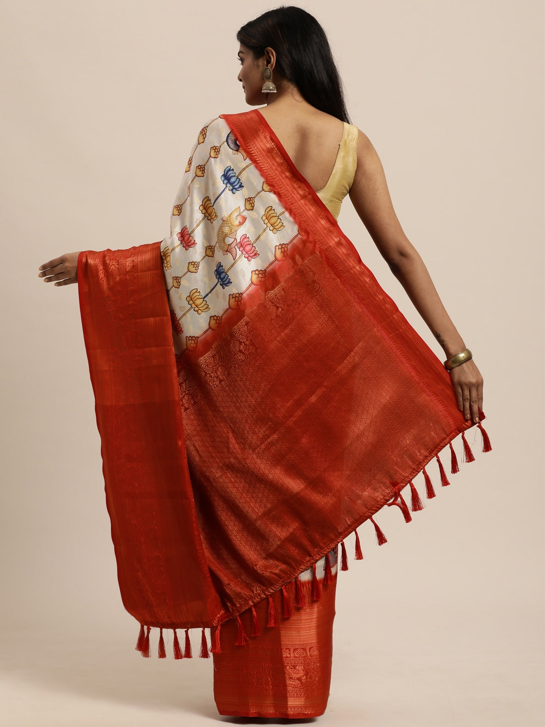 Soft Kanjivaram Silk Saree with Kalamkari Design.