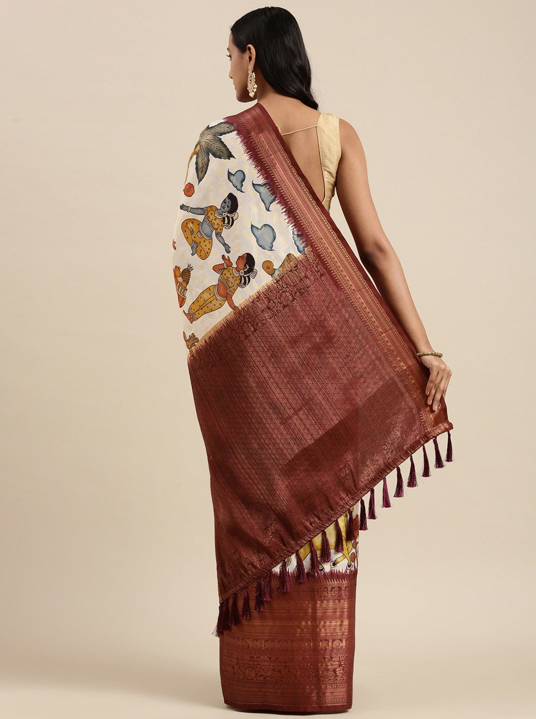 Soft Kanjivaram Silk Saree with Kalamkari Design