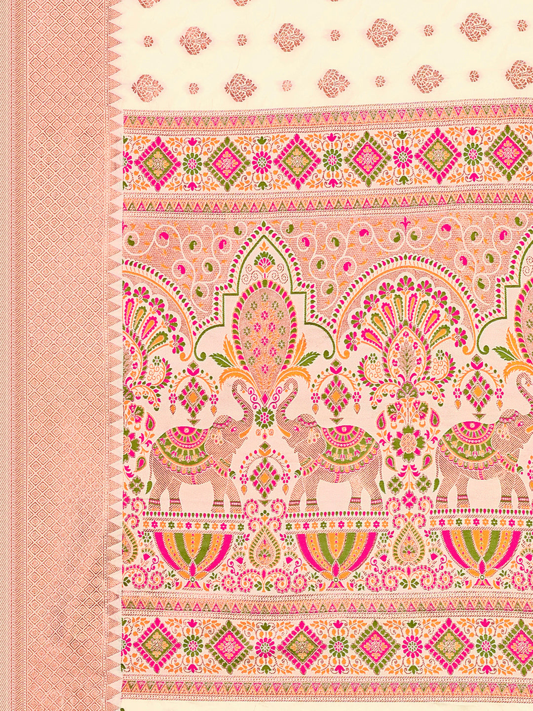 CHITRAA-2 Kekovi Handcrafted Blanched Almond and Cotton Silk Timeless Appeal Saree