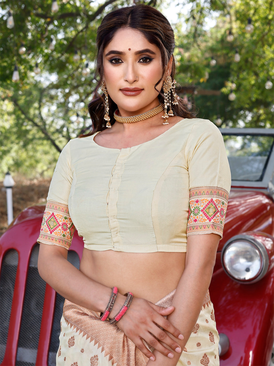 CHITRAA-2 Kekovi Handcrafted Blanched Almond and Cotton Silk Timeless Appeal Saree