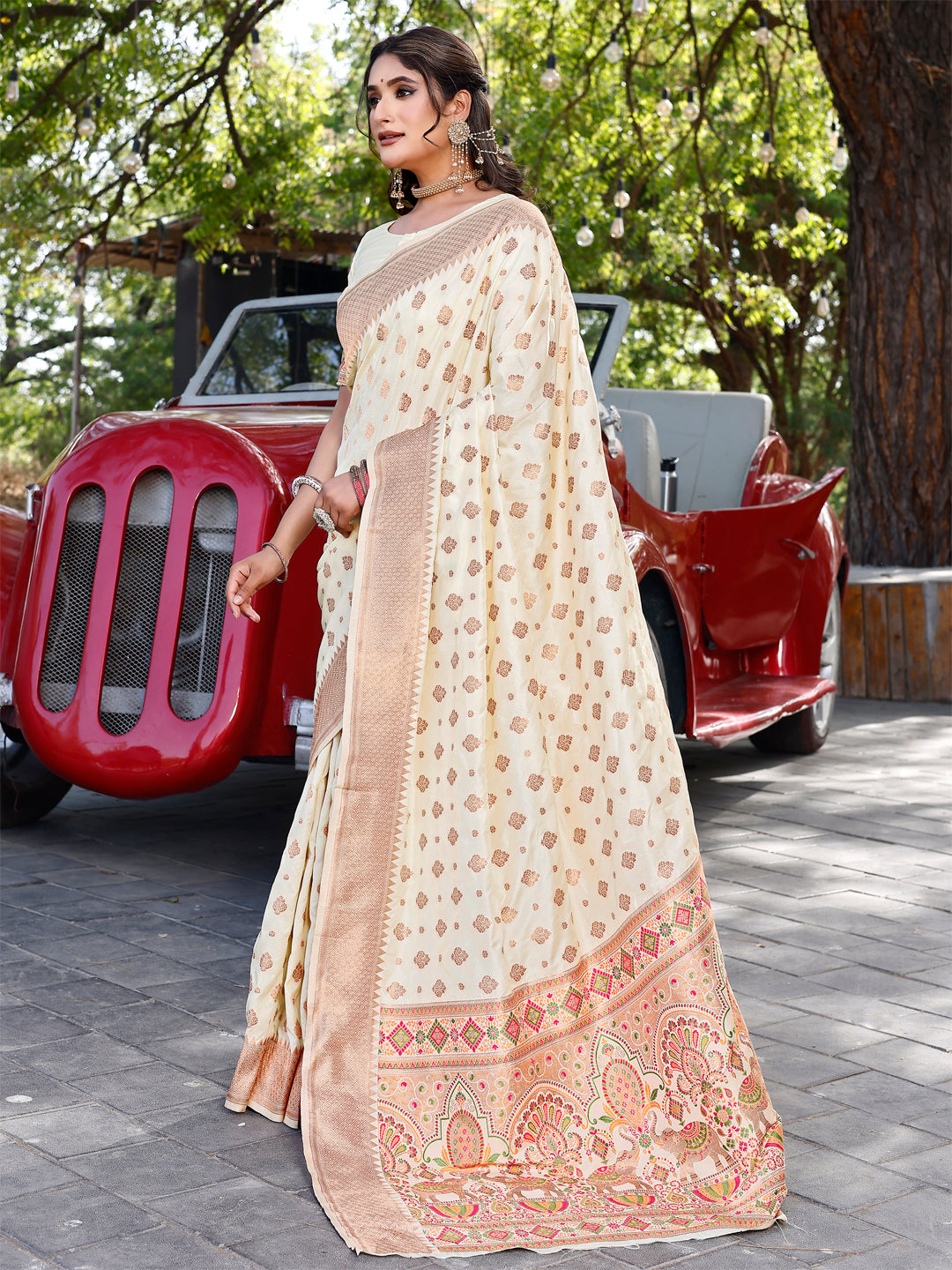 CHITRAA-2 Kekovi Handcrafted Blanched Almond and Cotton Silk Timeless Appeal Saree