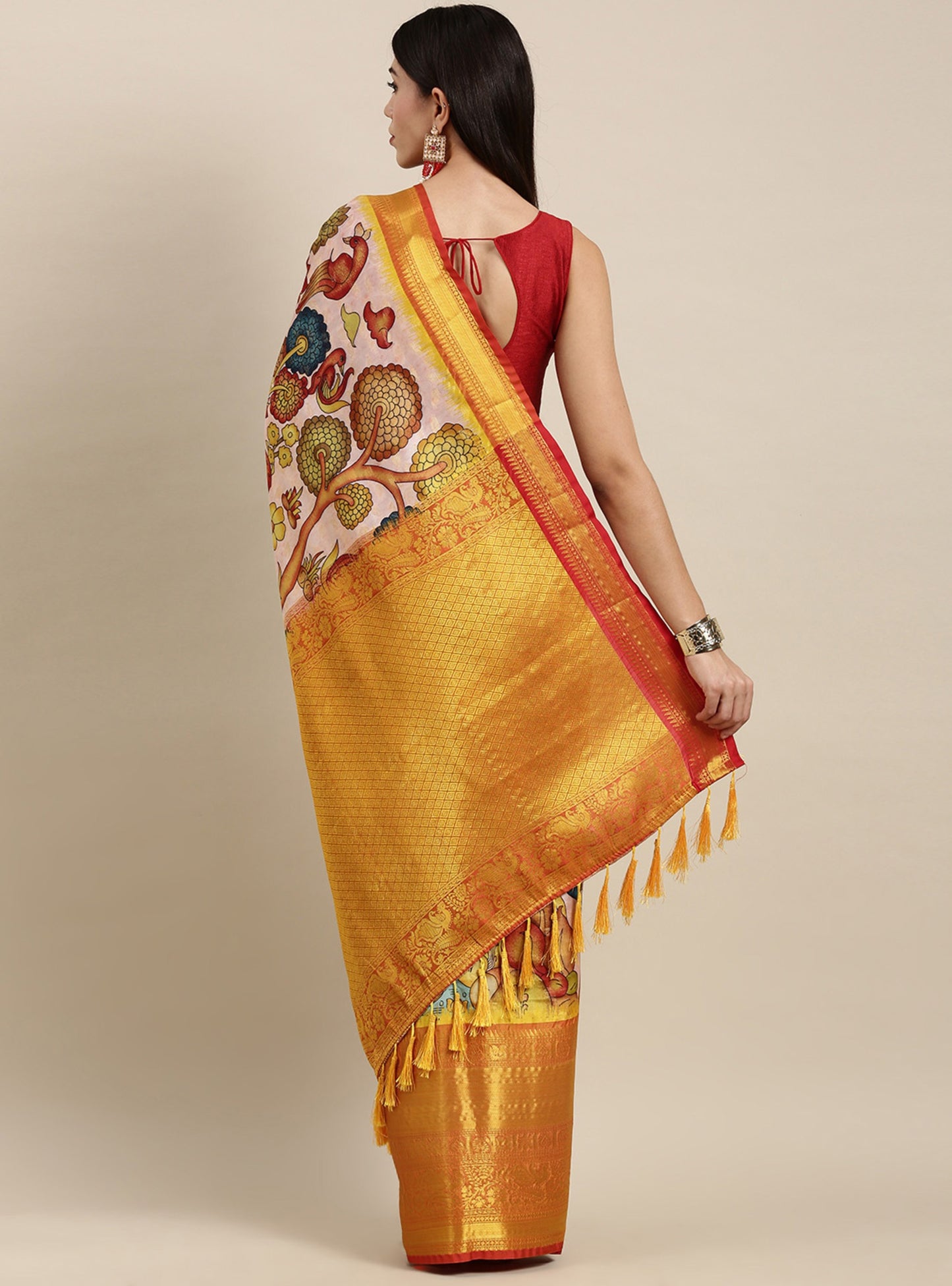 Soft Kanjivaram Silk Saree with Kalamkari Design