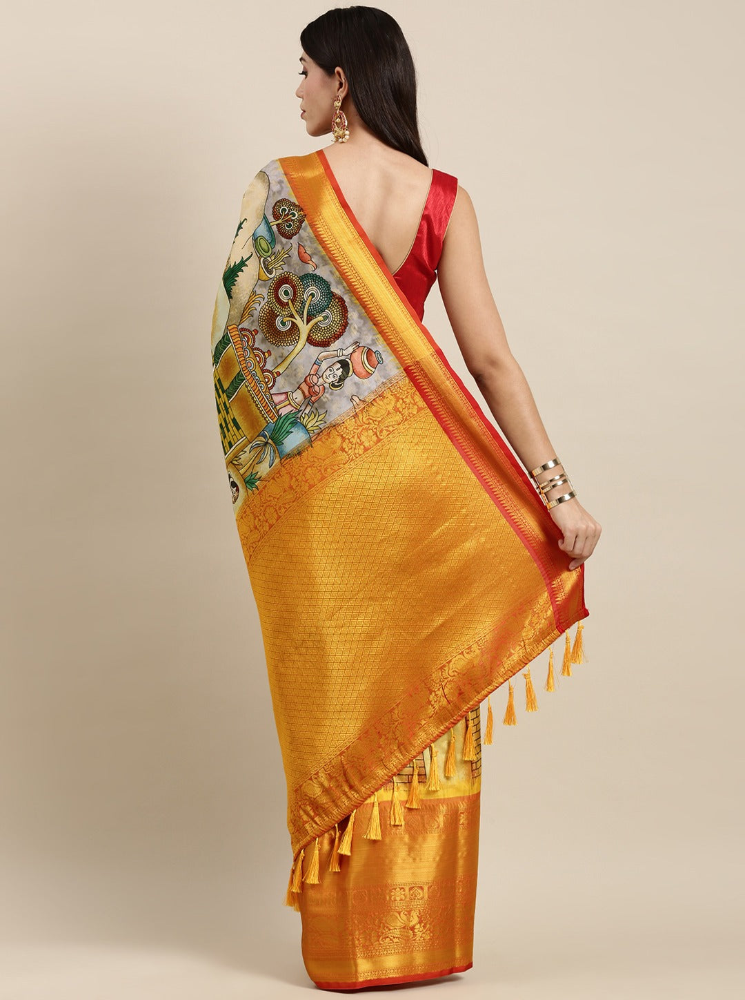 Soft Kanjivaram Silk Saree with Kalamkari Design