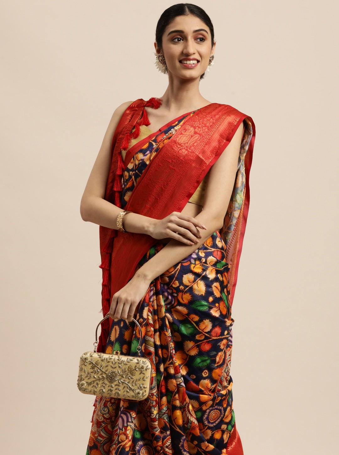 Soft Kanjivaram Silk Saree with Kalamkari Design