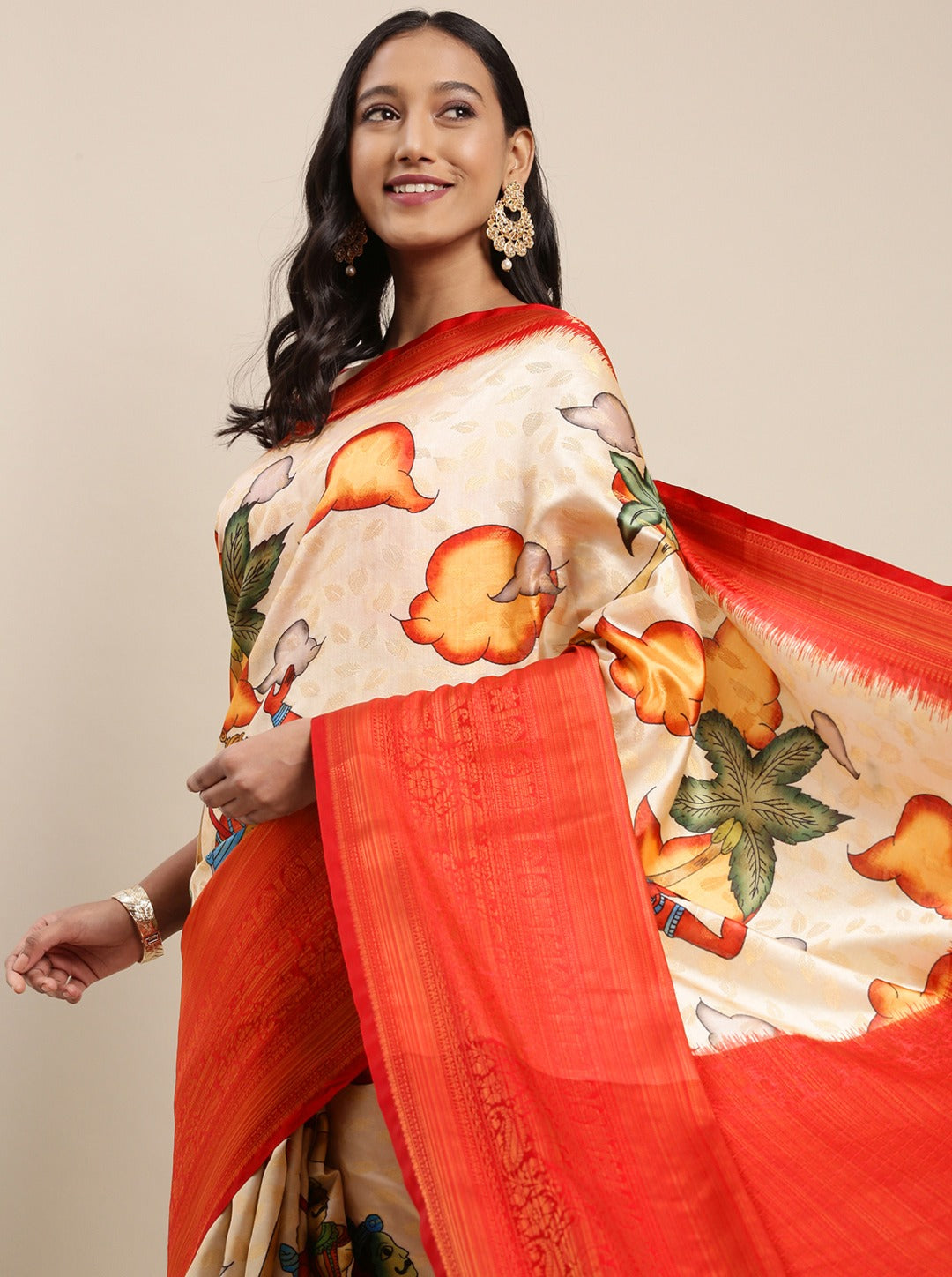 Soft Kanjivaram Silk Saree with Kalamkari Design