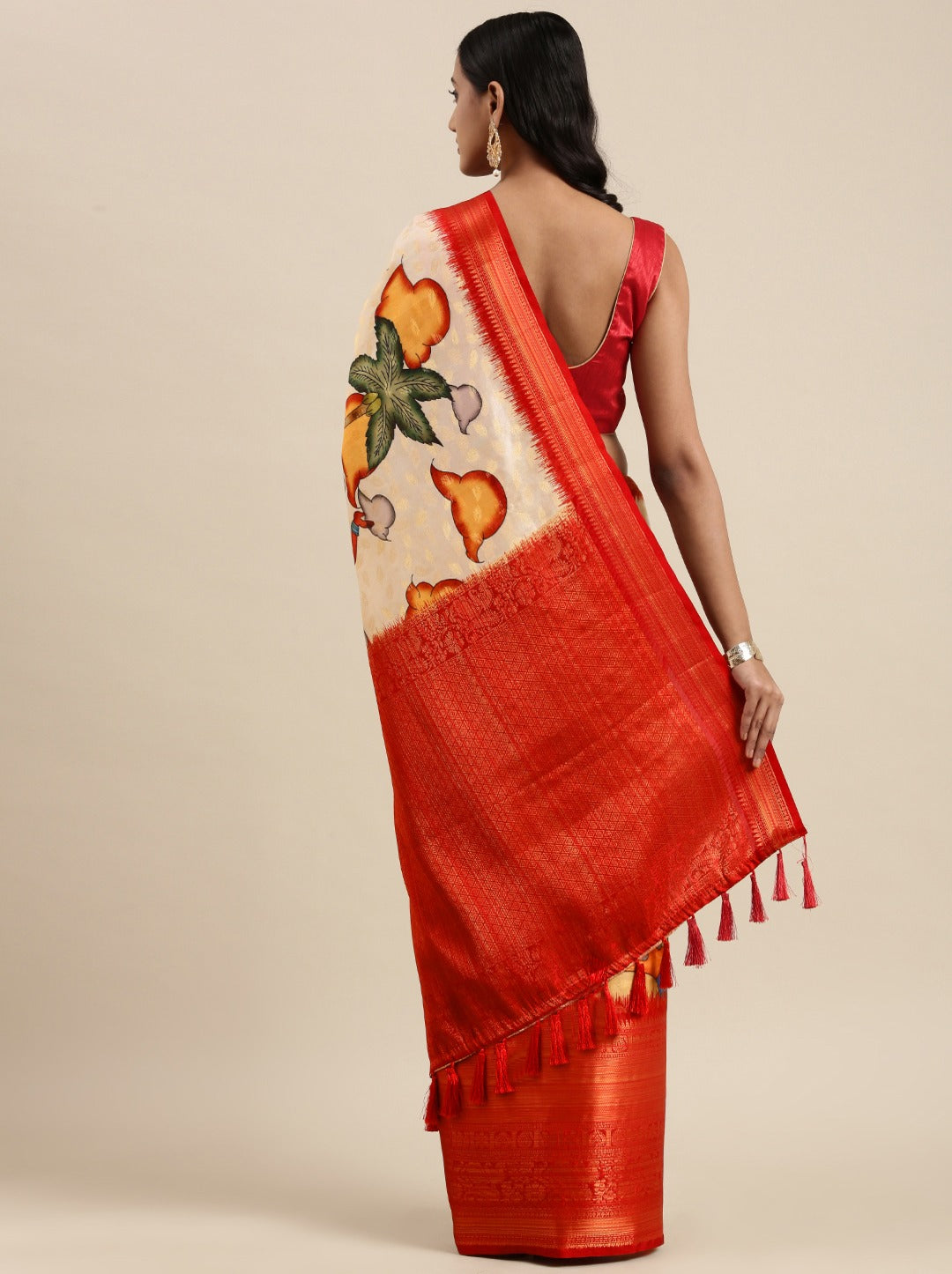 Soft Kanjivaram Silk Saree with Kalamkari Design