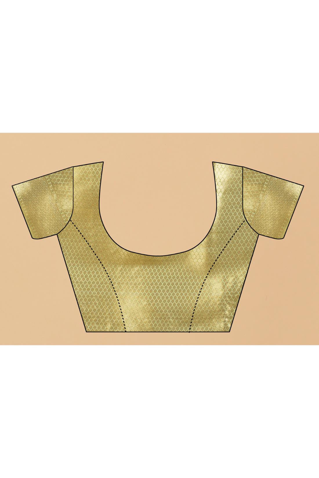 Light Green Color Women’s Rich Golden Zari Woven Soft Organza Silk Saree with Unstitched Blouse Piece.